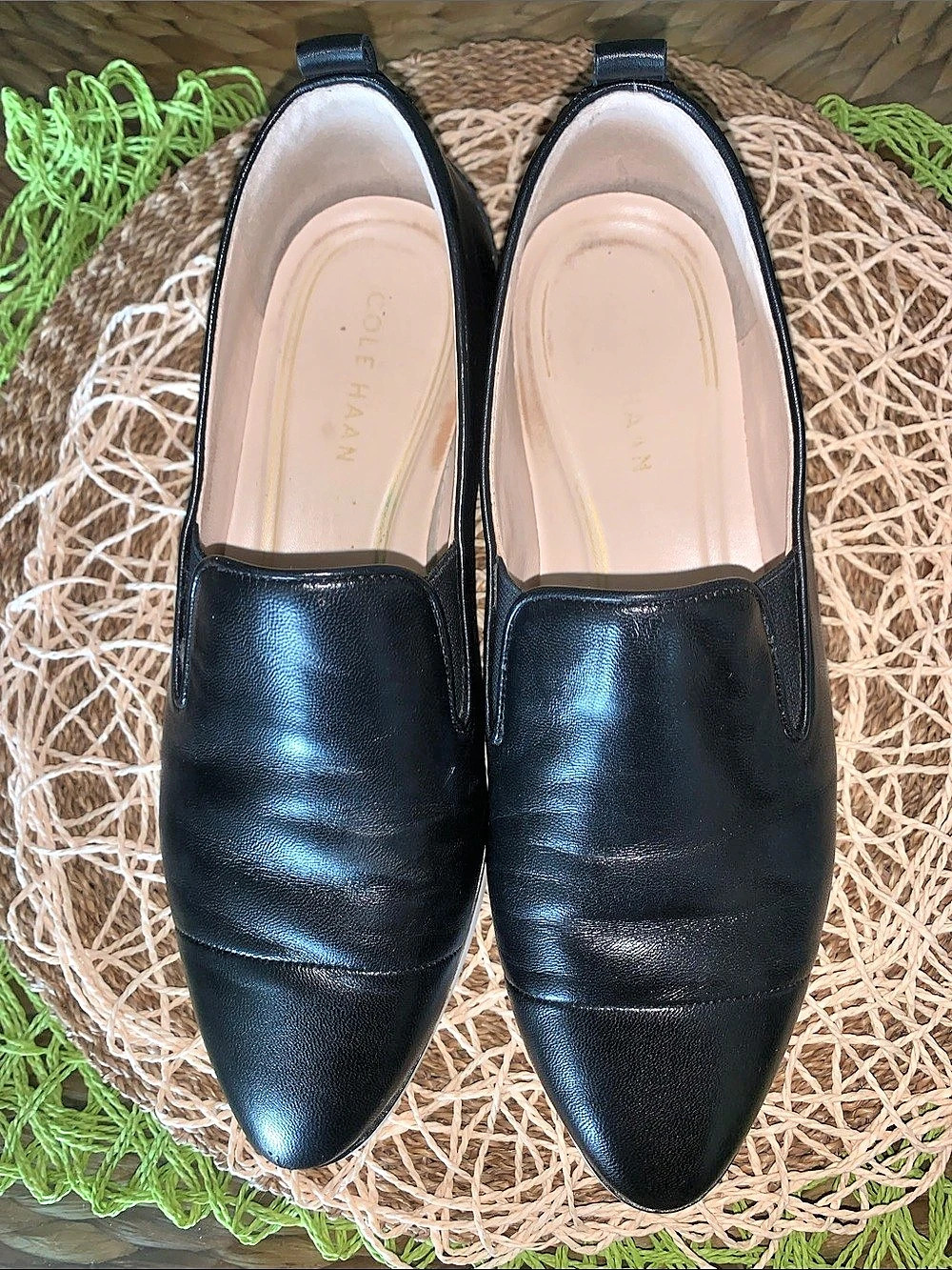 Cole Haan Pointed Toe Slip-On Flats in Black Like New
